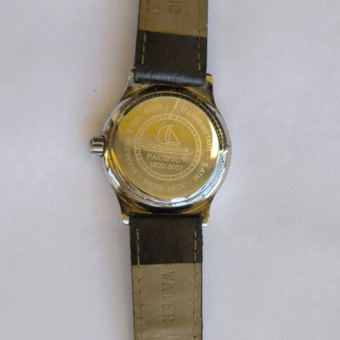 Catamaran Pacific wristwatch used, unisex, black leather strap worn