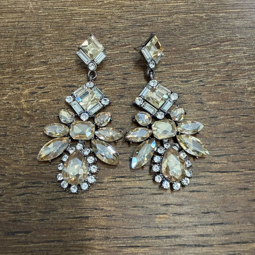 Earrings new, champagne gold with silver zircon