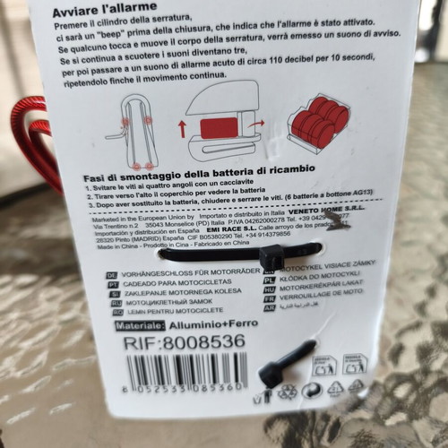 Disc Brake Lock with Alarm and Reminder Cable, New