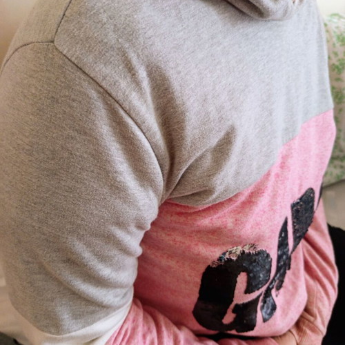 New College girls' sweatshirt used, grey and pink, size 16