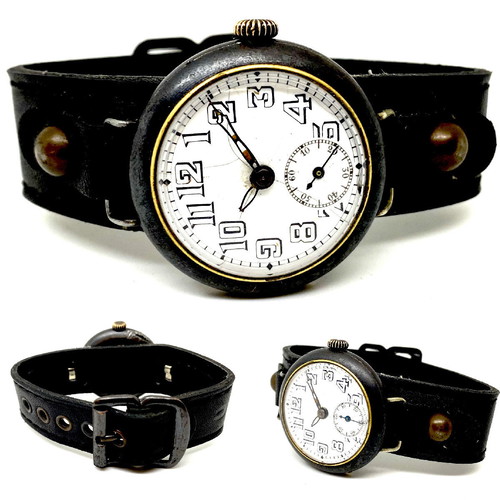 Military vintage wristwatch 1910 used, mechanical 33mm