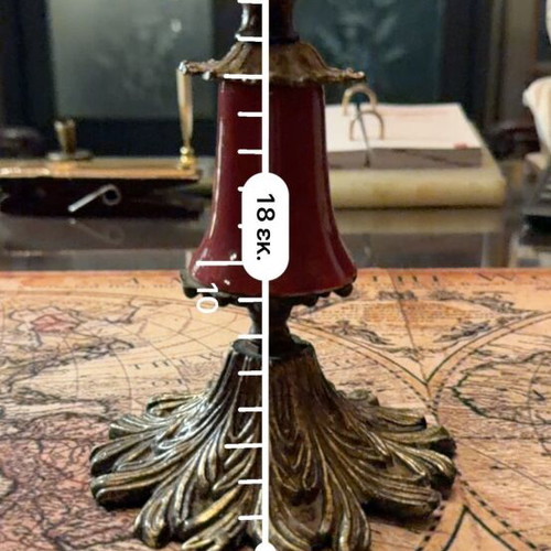 Vintage metal baroque candlestick with burgundy decoration like new