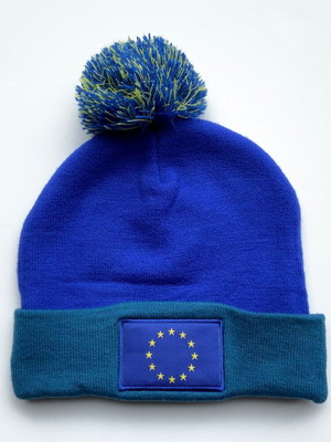 Σκούφος Beanie EU με φούντα σε βασιλικό μπλε και μπλε του ατσαλιού