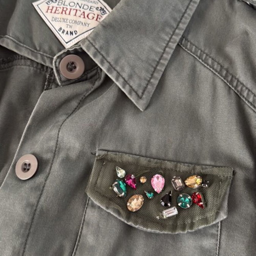 Blond Heritage Army Green Thin Jacket Used With Stones