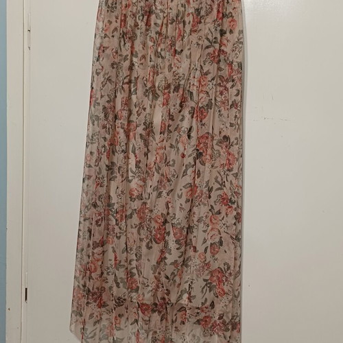 Maxi floral skirt high-waisted with elastic, new, beige and pink