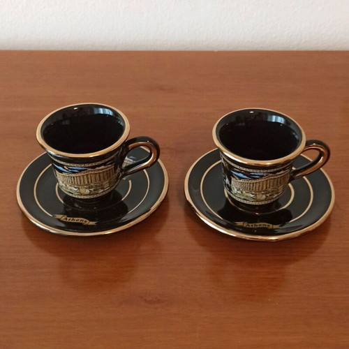 Espresso coffee cups with saucers 2pcs vintage handmade with 24k gold details