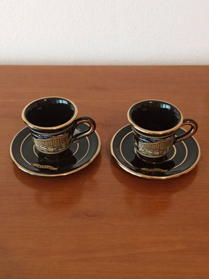 Espresso coffee cups with saucers 2pcs vintage handmade with 24k gold details