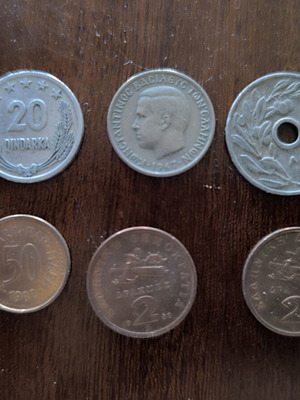 Collectible coins used, pack of 6, Greek and foreign