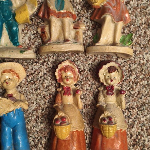 Vintage figurines of children set of 10 used, chalkware and ceramic