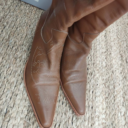 Kalogirou vintage leather boots used, brown beige, size 38