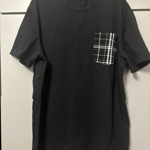 SHEIN men's set XL: black T-shirt with checked pocket & checked shorts