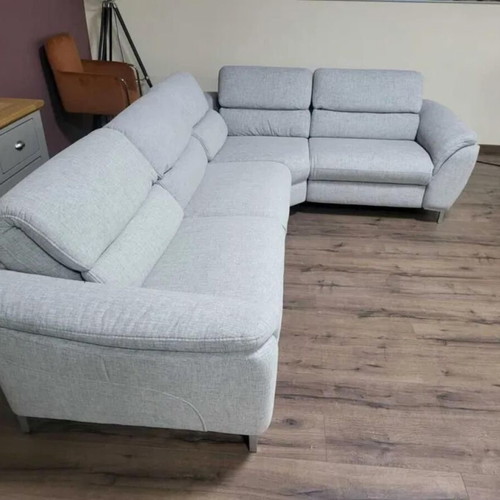 Gray HUKLA M-Bavero corner sofa new with electric relax mechanism
