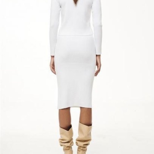 Combos Knitwear midi rib knit pencil skirt, white, size S