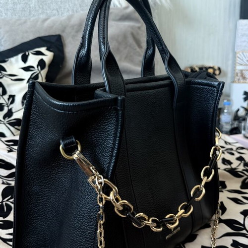 Regina Schrecker Black Handheld Bag Like New with Gold Chains