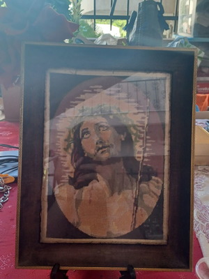 Embroidered religious framed artwork with Jesus Christ used