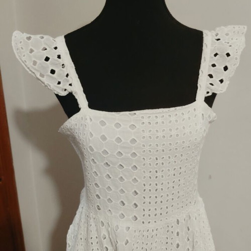 White Maxi Dress Broderie Anglaise, 100% Cotton, New