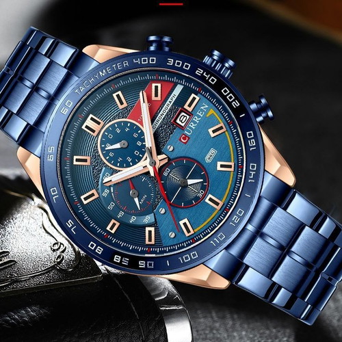 Ρολόι Curren Luxury Chronograph καινούργιο, μπλε και χρυσαφί