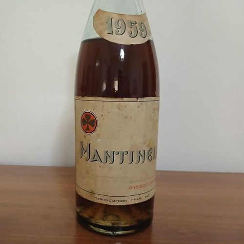 Mantineia 1959 sealed collectible wine bottle, Andreas Kampas