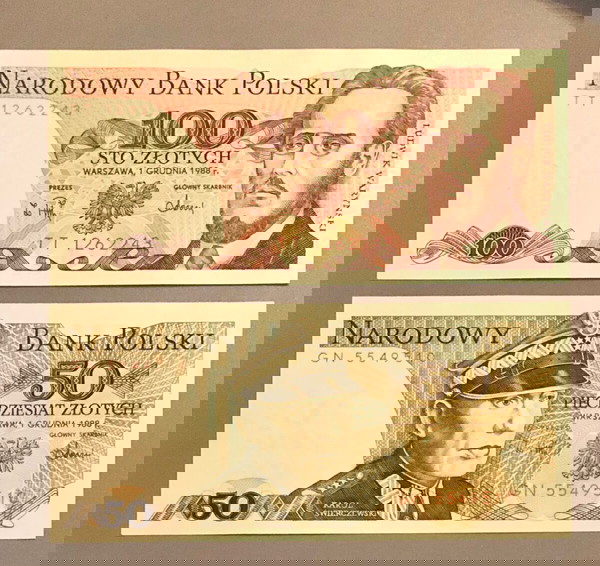 LOT 2 Χαρτονομίσματα UNC , Πολωνία 50 και 100 Zlotych