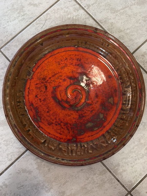 Handmade ceramic platter 42 cm like new with red-orange glaze
