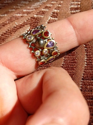 Silver 925 ring new with black pearl and precious stones