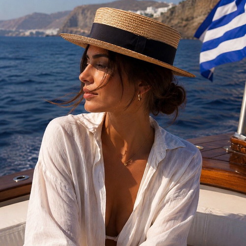Borsalino Straw Boater Hat New, Handmade Italy Riviera Style