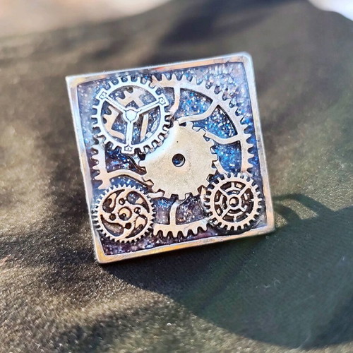 Steampunk ring stainless steel new, blue and silver
