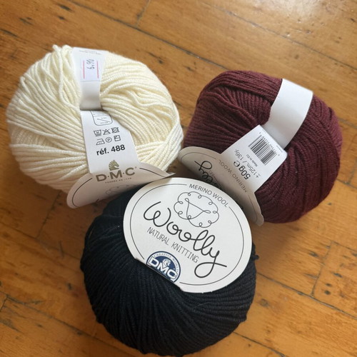 DMC Woolly 100% Merino Superwash yarn set of 3 new black white burgundy