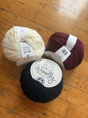 DMC Woolly 100% Merino Superwash yarn set of 3 new black white burgundy