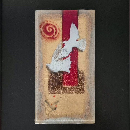 Wood and glass painting handmade, new, with certificate