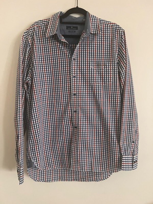 Navy & Green men's cotton shirt used, checkered, size large