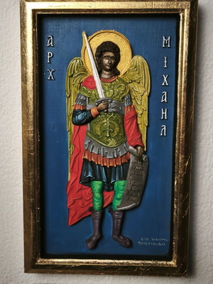 Archangel Michael carved painted icon on linden wood new