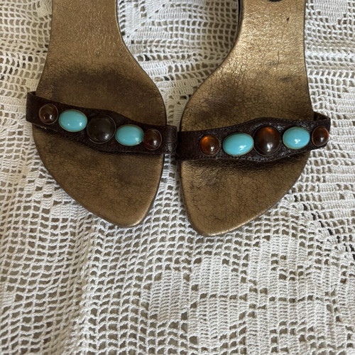 Exe kitten heels sandals used, size 38, brown with stones