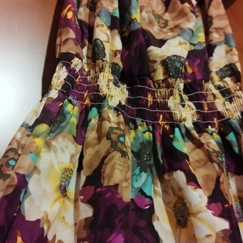 Floral mini dress used, purple, elastic waist, size XL
