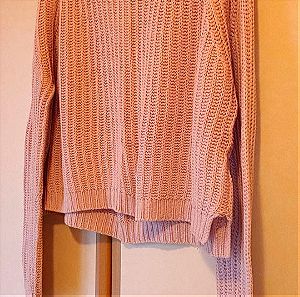 Γυναικείο κοντό πουλόβερ σε απαλό ροζ χρώμα, Extra Large