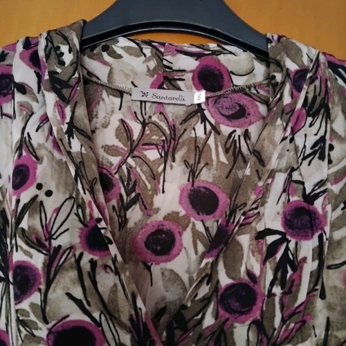Long-sleeve floral blouse like new, green and purple, size XL