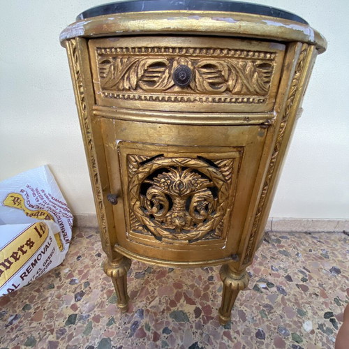 Set of 2 antique wooden nightstands with marble top, used