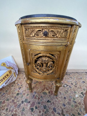 Set of 2 antique wooden nightstands with marble top, used