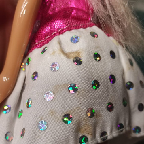 Barbie doll Mattel used with stains on dress