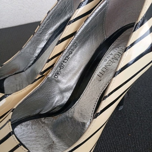 Roberto Venuti Milano Peep-Toe Patent Leather Striped Drip Heels No.37 Like New
