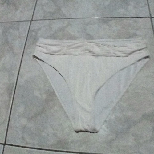 High-waisted bikini bottom, white, draped waistband