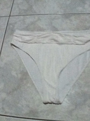 High-waisted bikini bottom, white, draped waistband