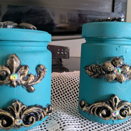 Handmade jar set new, decorated with flowers