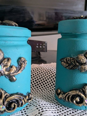 Handmade jar set new, decorated with flowers