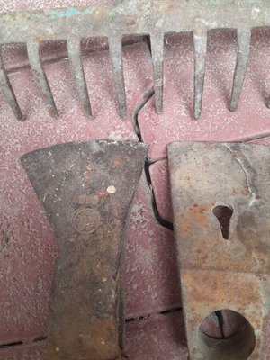Old tools used, axe and rake