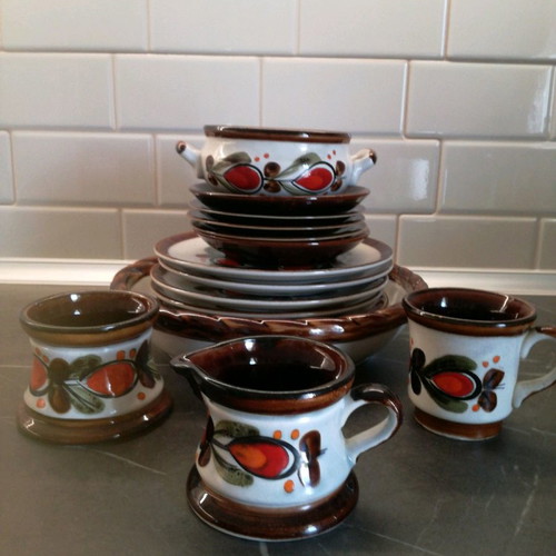Hand-painted kitchen set used, 17 pieces, ceramic from Germany