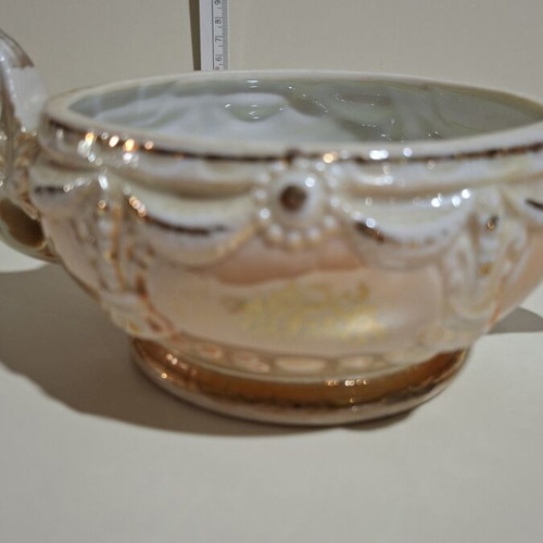 Vintage porcelain fondue pot with fine embossed decoration, like new