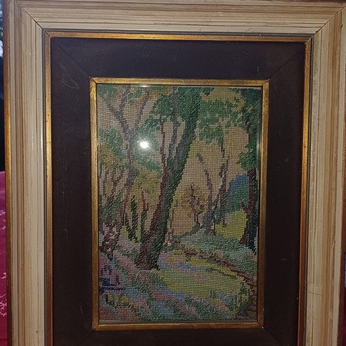 Handmade Landscape Embroidery in Wooden Frame like new