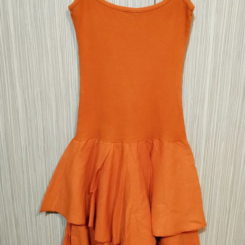 Rib dress orange used, linen bottom, size M
