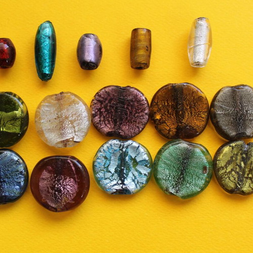 Glass beads set of 15, various sizes for jewelry making
